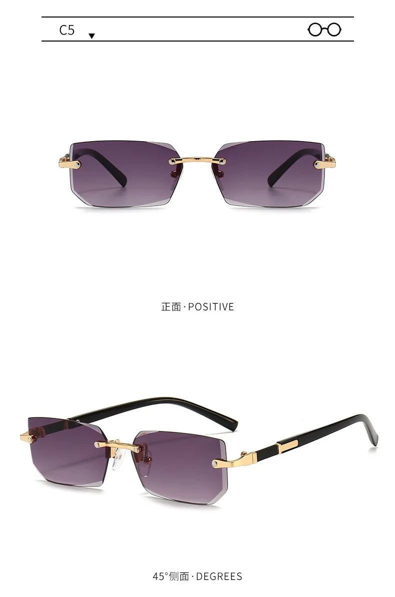 Randlose Sonnenbrille Rechteck Mode beliebte Frauen Männer Schatten kleine quadratische Sonnenbrille für weibliche männliche Sommer reisen Okulos