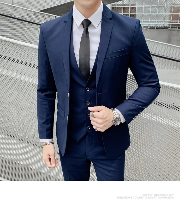 Herren-Slim-Fit-Dreiteiler im koreanischen Stil für Business, professionelle formelle Kleidung, Trauzeuge, Bräutigam, Hochzeit, koreanischer Stil, kleiner Sui