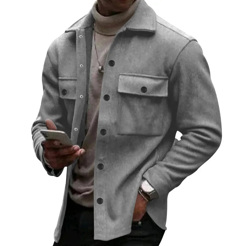 Winter European and American cross-border casual men's clothing fleece lapel European and American single-breasted slim jacket