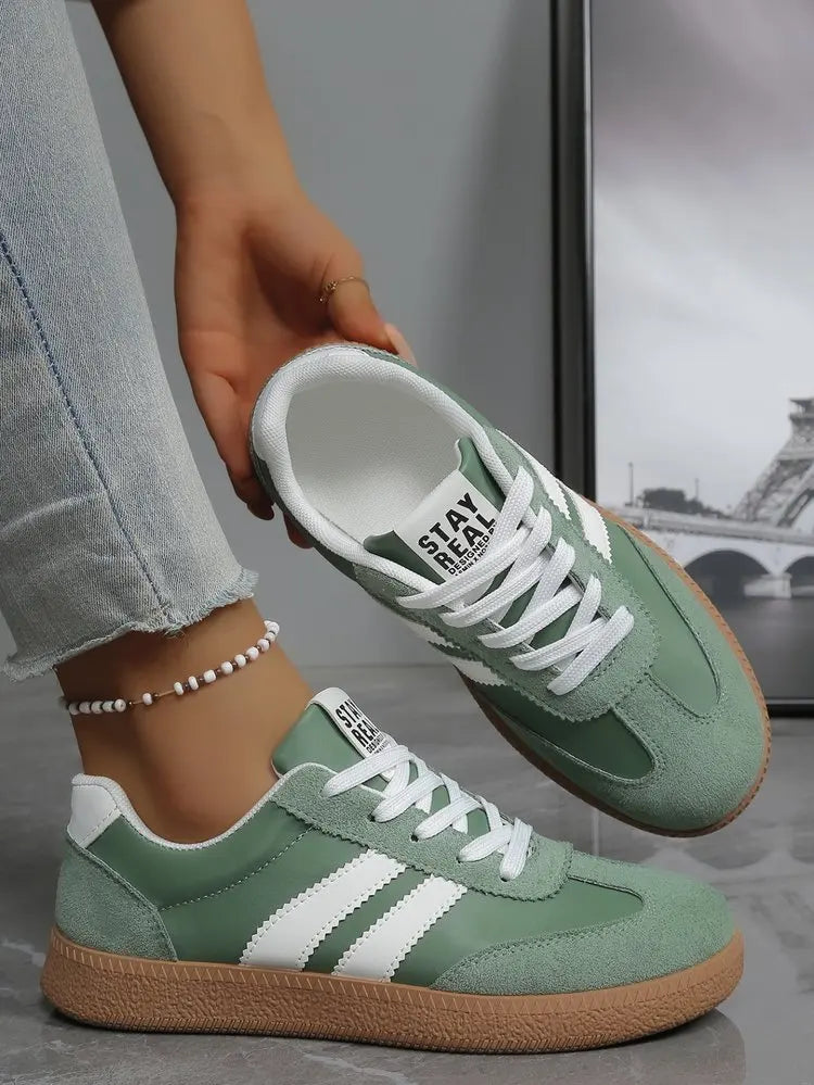 Leichte, bequeme Turnschuhe für Damen, modisch, gestreift, Schnür-Sportschuhe, Damen, lässig, atmungsaktiv, grüne Turnschuhe in Übergröße