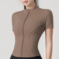 Woman yoga Jacket High Elastic Yoga Short Sleeve Coat Stand Collar Tight Sports Coat Naked Fitness Short Sleeve Female