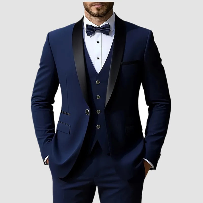 Formelles Anzugset für Herren, Business-Casual, Slim-Fit-Smoking für Hochzeit, langärmliges Revers mit Kerbe, Bräutigam