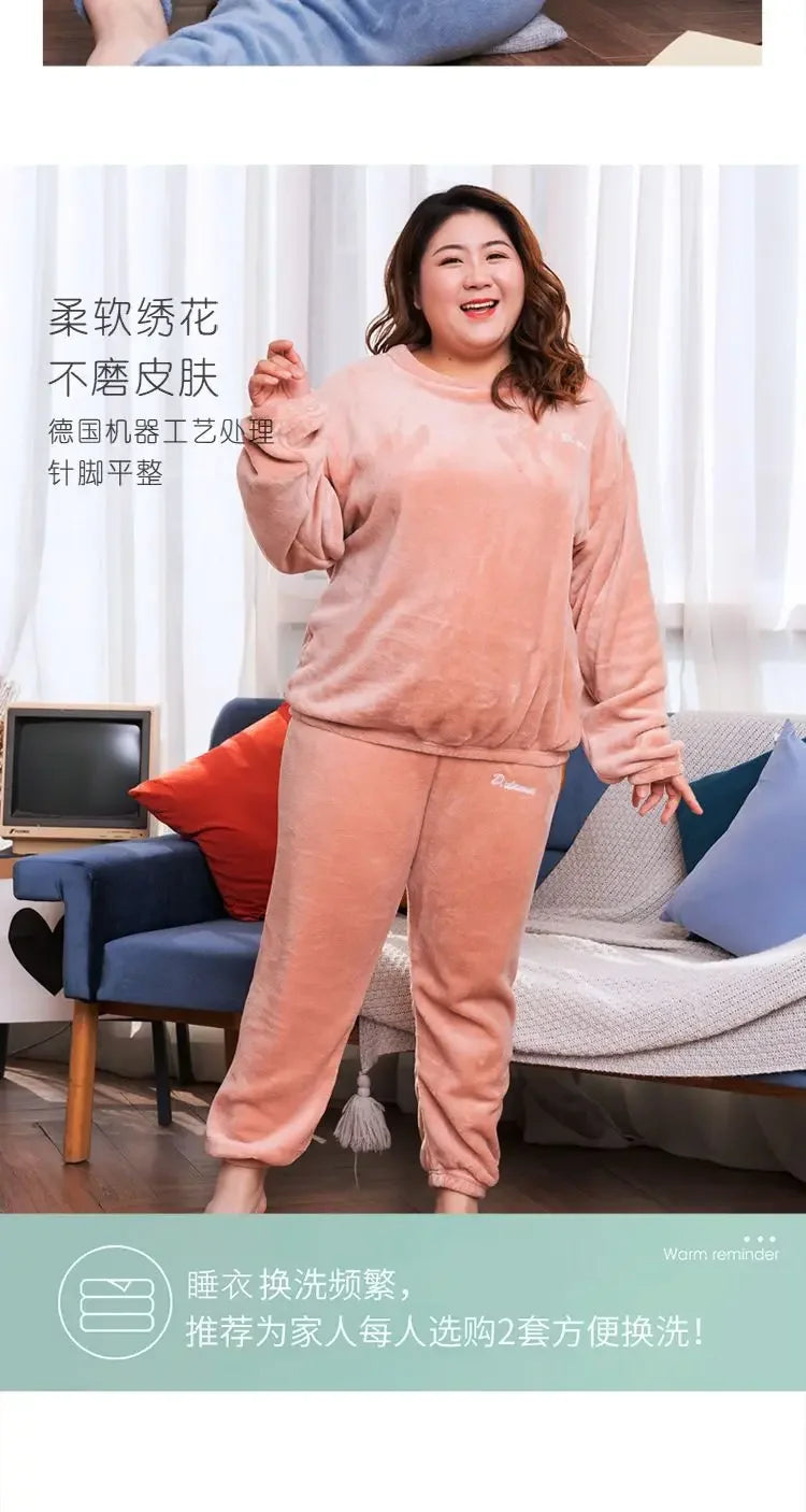 Winter pyjamas Korallen vlies warme Pyjamas Set dicke Langarm große Größe 85kg außerhalb Pyjamas elastische Taille Hosen Pyjama Set
