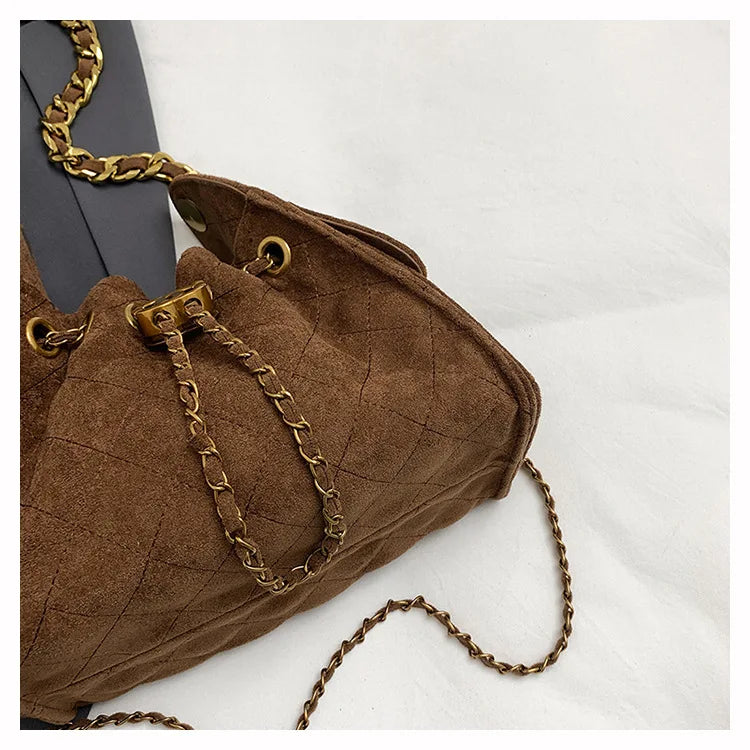 Trendy Geometric Chain Underarm Bag Women's Shoulder Bag Commuter Crossbody Bag Versatile PU Bucket Bag Autumn New Style