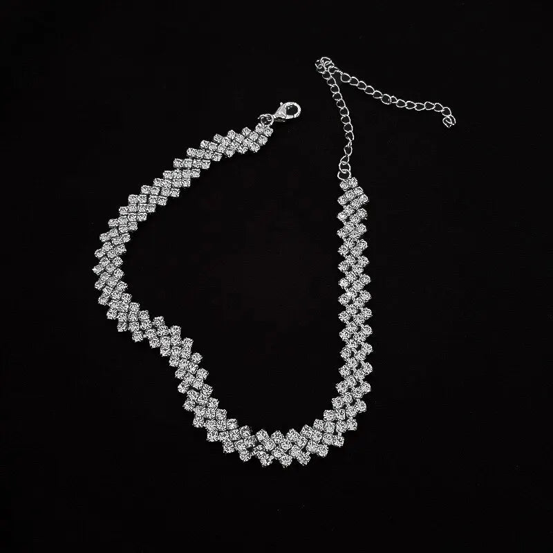 Luxuriöse glänzende voller Strass-Halskette für Frauen, personalisierte geometrische Kristall-Halsketten, Hochzeitsschmuck, Party-Geschenke