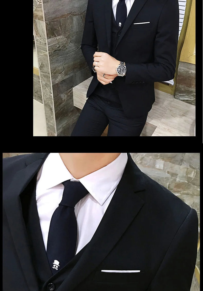 Frühling Herbst Neue Mode Für Männer Einfarbig Dünne Anzug Sets Casual Trendy Business 3 Stück Sets Blazer Weste Hosen männlichen