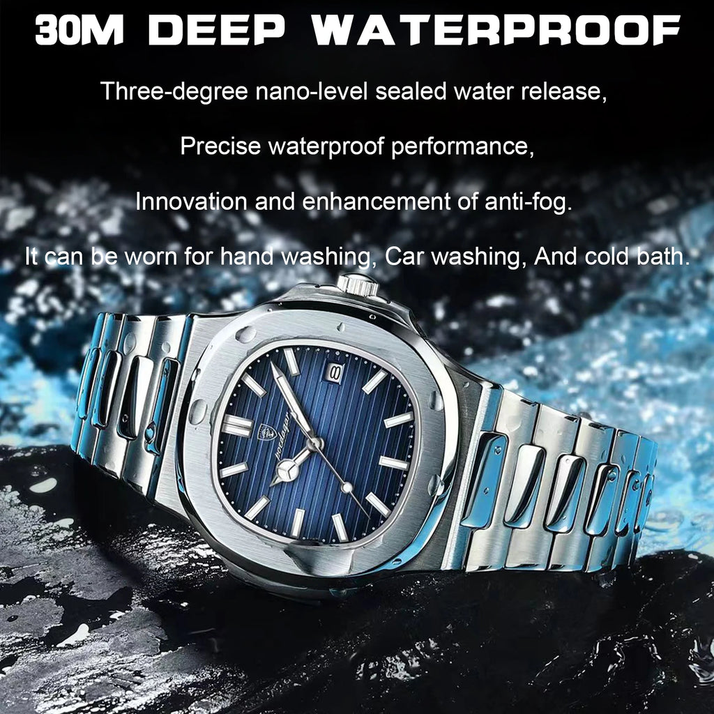 POEDAGAR Luxus Casual Uhr Top Marke Fashion Square Zifferblatt Edelstahl Kalender Leuchtende Wasserdichte Männer Uhr Männliche Uhr + Box