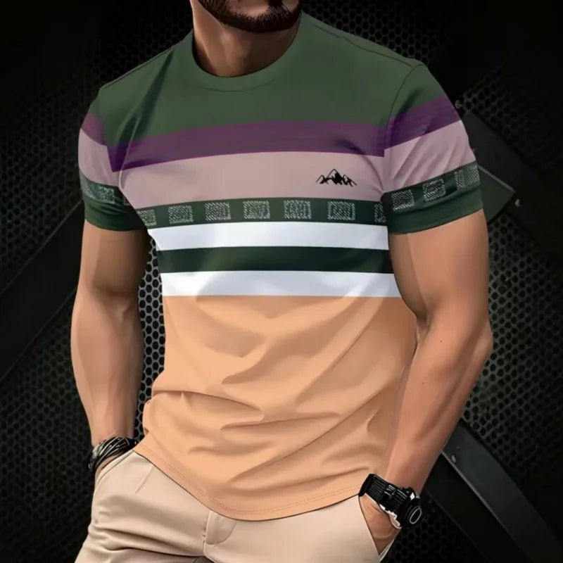 3D Gedruckt Geometrische Spleißen T Shirt Für Männer Bunte Streifen Muster T-Shirts Sommer Casual Oansatz Tees Lose Kurzen Ärmeln