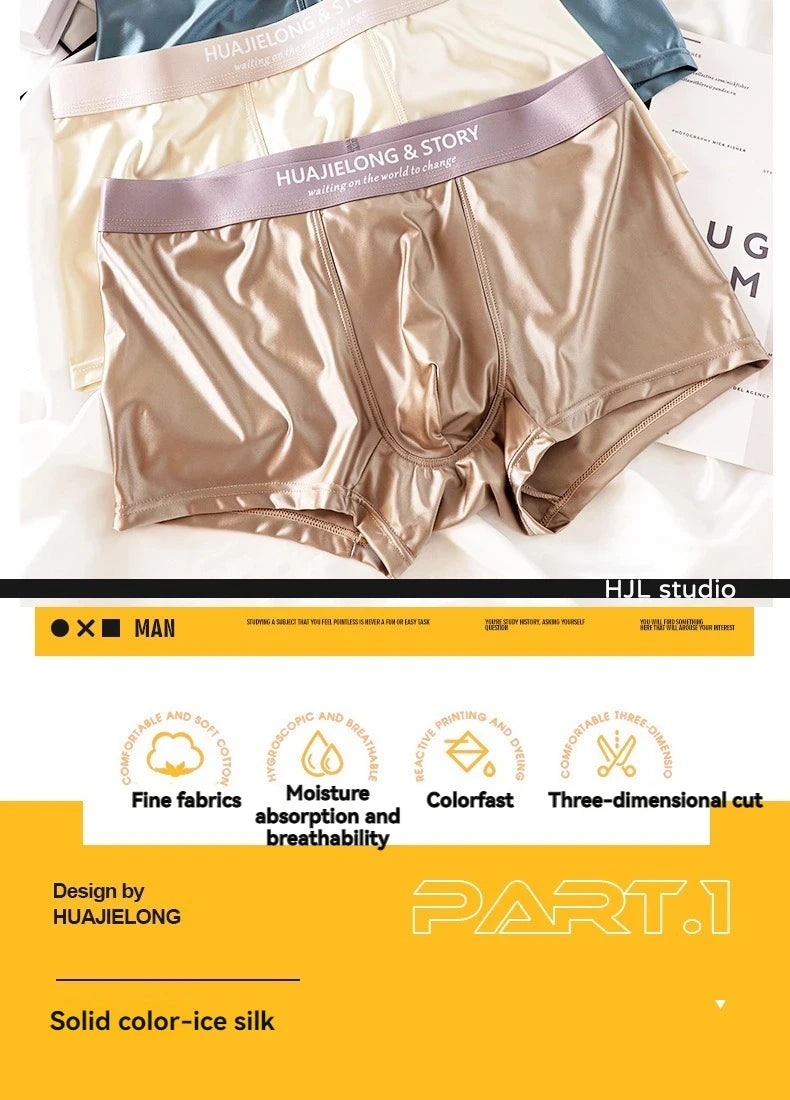 1/3Pcs Atmungsaktive Dünne Satin Seide Boxer Briefs Nahtlose Mittlere Taille Eis Seide Boxer Unterhose Glatte Unterwäsche für Männer Täglich