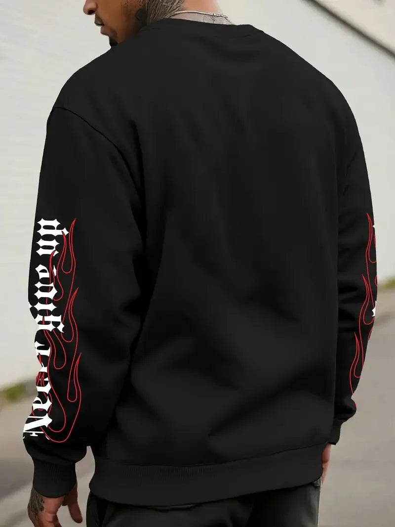 The new men's round-neck hoodie for Spring and Autumn 2025 features a casual and comfortable 3D letter print on the street