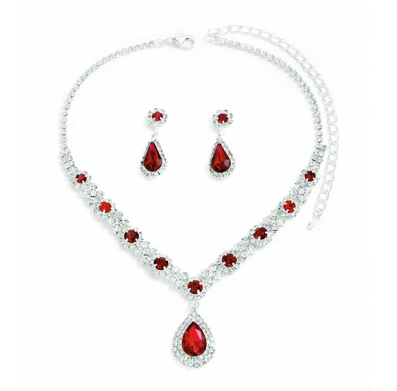 3-teiliges Damen-Set mit Kristalltröpfchen-Halskette und Ohrringen für Hochzeits- und Abendkleid-Accessoires