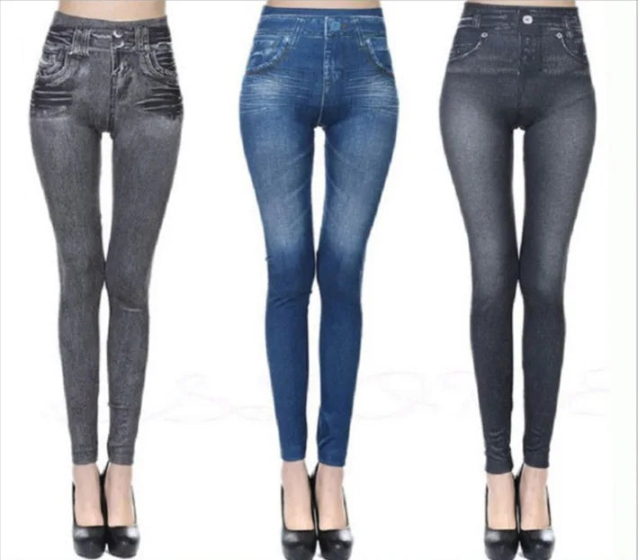 European American High Elasticity Denim Bedruckte Leggings Damen Hohe Taille Schlanke Leggings Gym Training Radfahren Mode Shorts