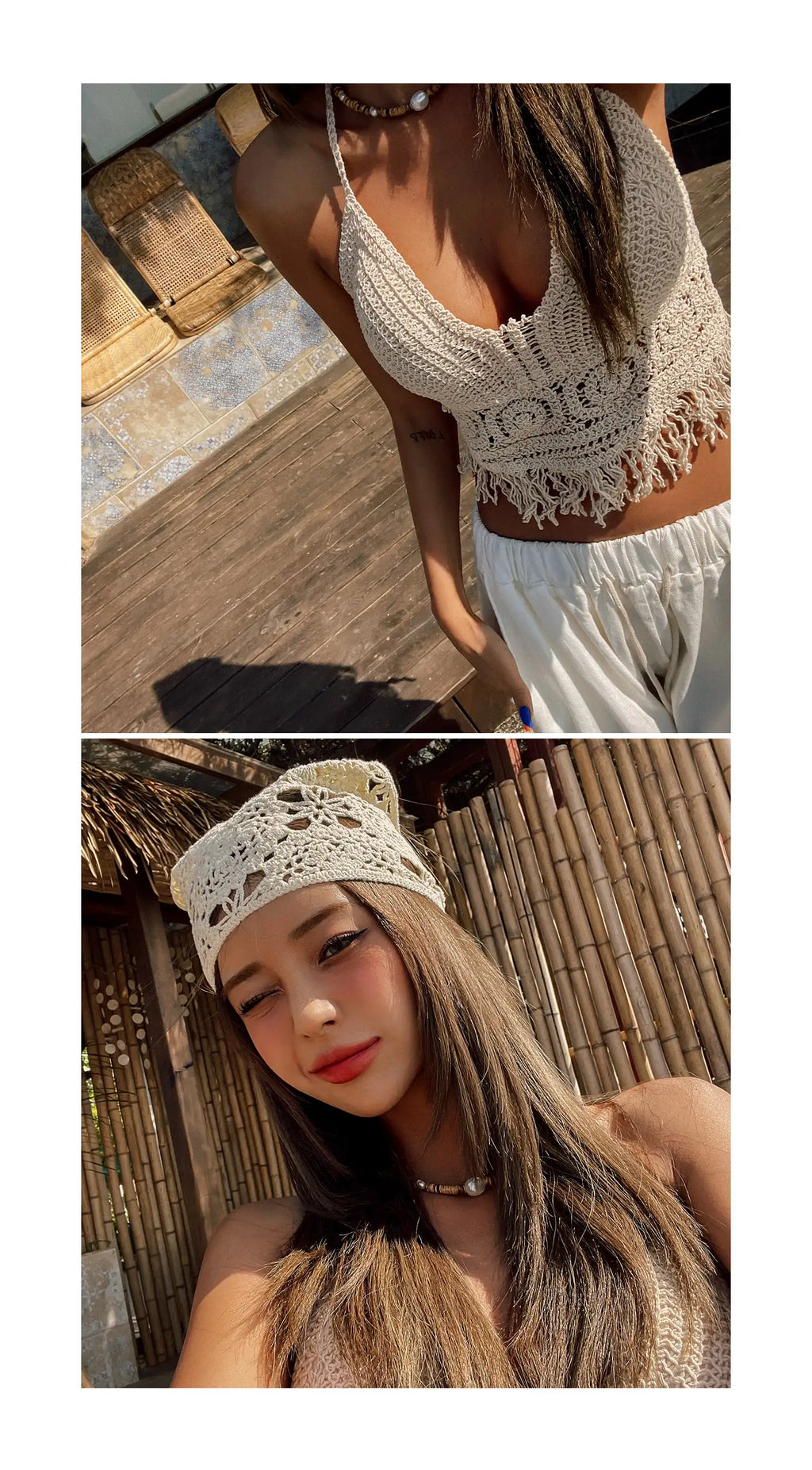 Boho Häkel-Neckholder-Top für Damen, Sommer-Strand-Strick-Crop-Top mit Quasten, rückenfrei, ärmellos, Bralette