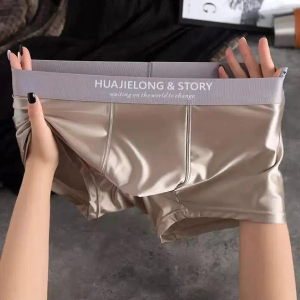 1/3Pcs Atmungsaktive Dünne Satin Seide Boxer Briefs Nahtlose Mittlere Taille Eis Seide Boxer Unterhose Glatte Unterwäsche für Männer Täglich