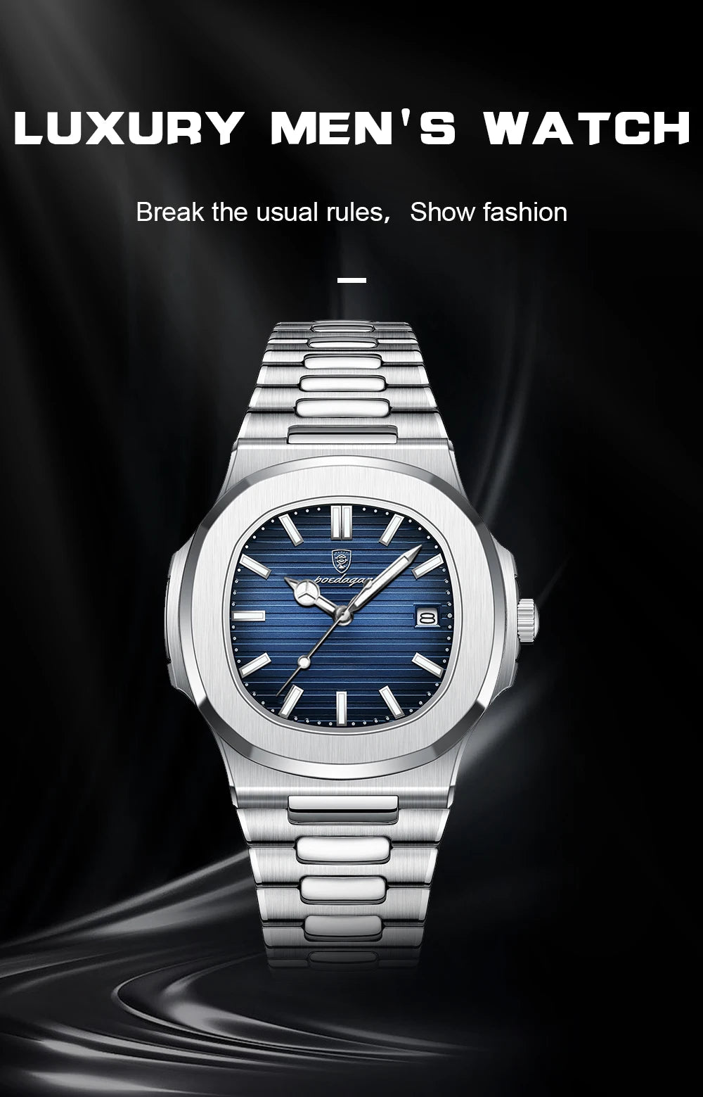 POEDAGAR Luxus Casual Uhr Top Marke Fashion Square Zifferblatt Edelstahl Kalender Leuchtende Wasserdichte Männer Uhr Männliche Uhr + Box
