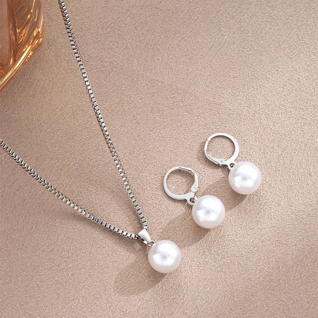 Mode Perlen Schmuck Set Für Frauen Baumeln Ohrringe Anhänger Halskette Einfache Zierliche Täglichen Tragen Outfit Party Zubehör