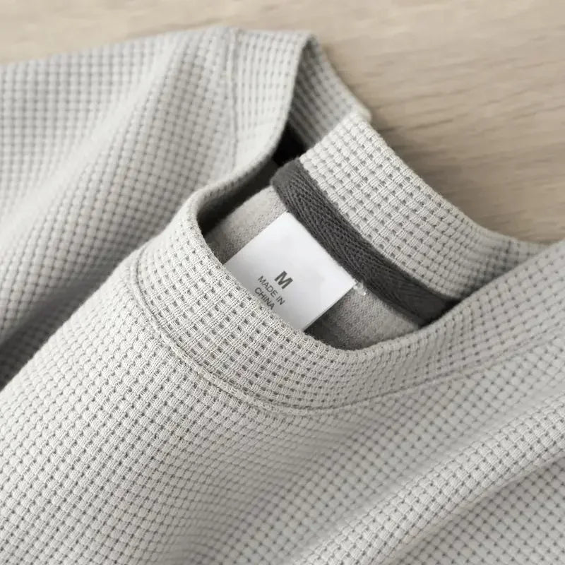 Neues Sommer-T-Shirt mit Rundhalsausschnitt und Waffelmuster für Herren, bequemes, atmungsaktives Kurzarm-Top für Freizeitkleidung