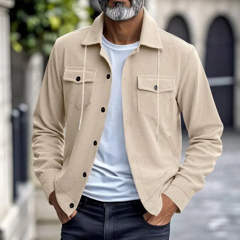American heavy corduroy men's jacket simple and versatile multi-pocket stand-up collar long-sleeved jacket