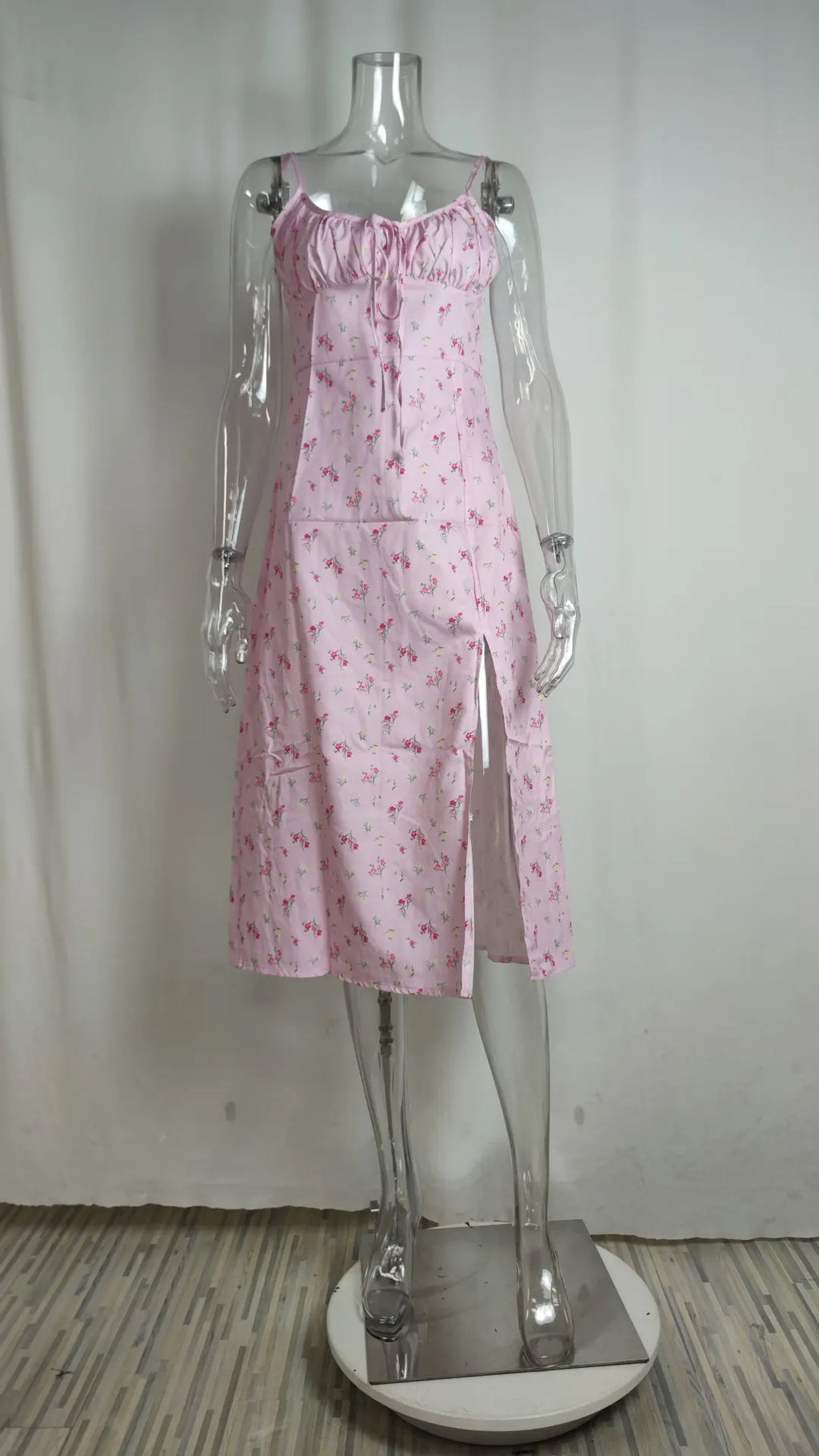 Elegantes Damen-Blumenkleid für Strandurlaub und Streetwear, Sexy Tief Ausgeschnittenes Strandparty-Kleid mit Schlitz, Schickes Bodycon-Kleid Ärmellos für Damen
