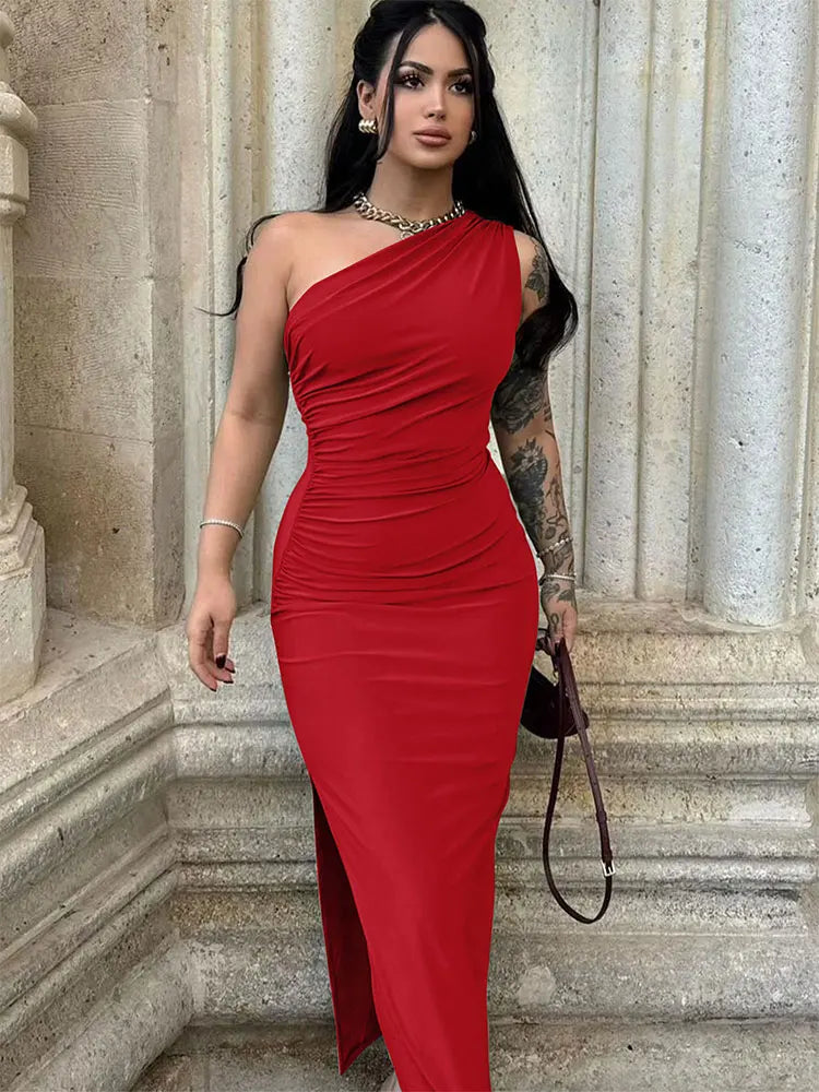 Damen Maxikleider Sexy Geschlitztes Schwarzes Ärmelloses Rückenfreies Schmales Kleid Sommer Damenmode Schulterfreies Club Elegantes Partykleid