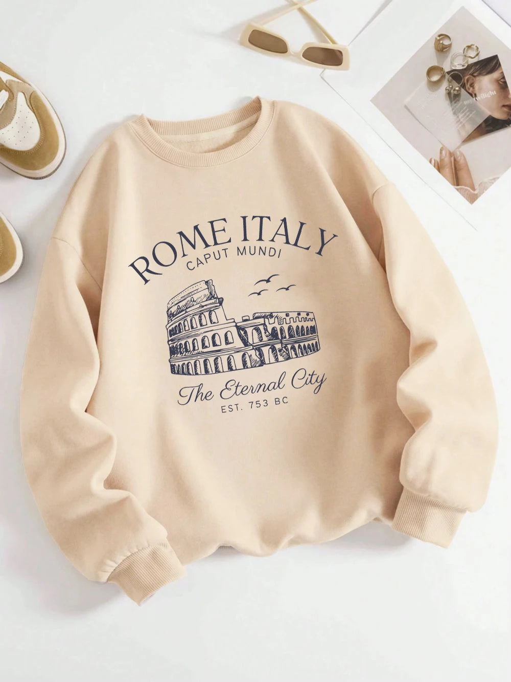 Colosseum Rome Italy Print Woman Sweatshirt Casual Crewneck Sportswear Y2K Loose Multicolor Pullover All-Match Fleece Clothing