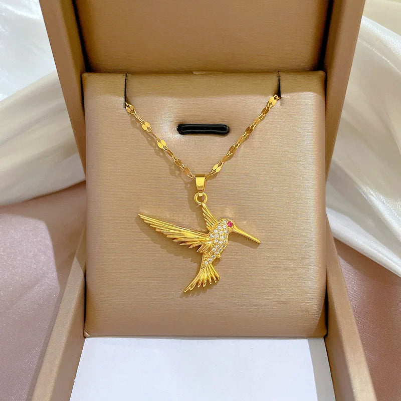 EILIECK 316L Edelstahl Glanz Zirkonia Schwan Anhänger Halskette Gold Farbe Textur Metall Personalisierte Schmuck Halskette