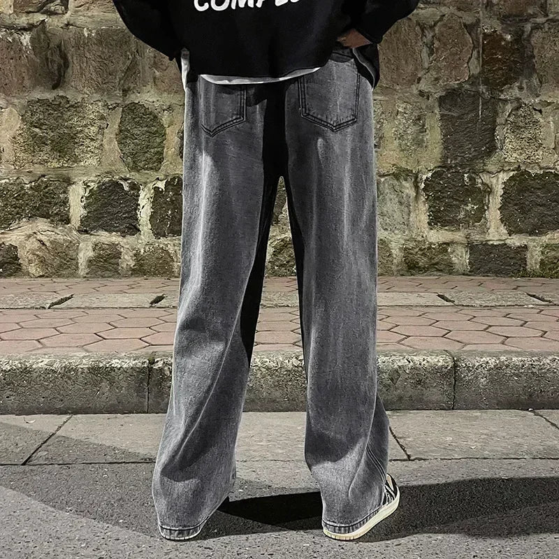 2025 neue Streetwear Lose Jeans Männer Koreanischen Stil, Mode, Lose Gerade Breite Bein Hosen Männer der Marke Kleidung Schwarz Licht blau