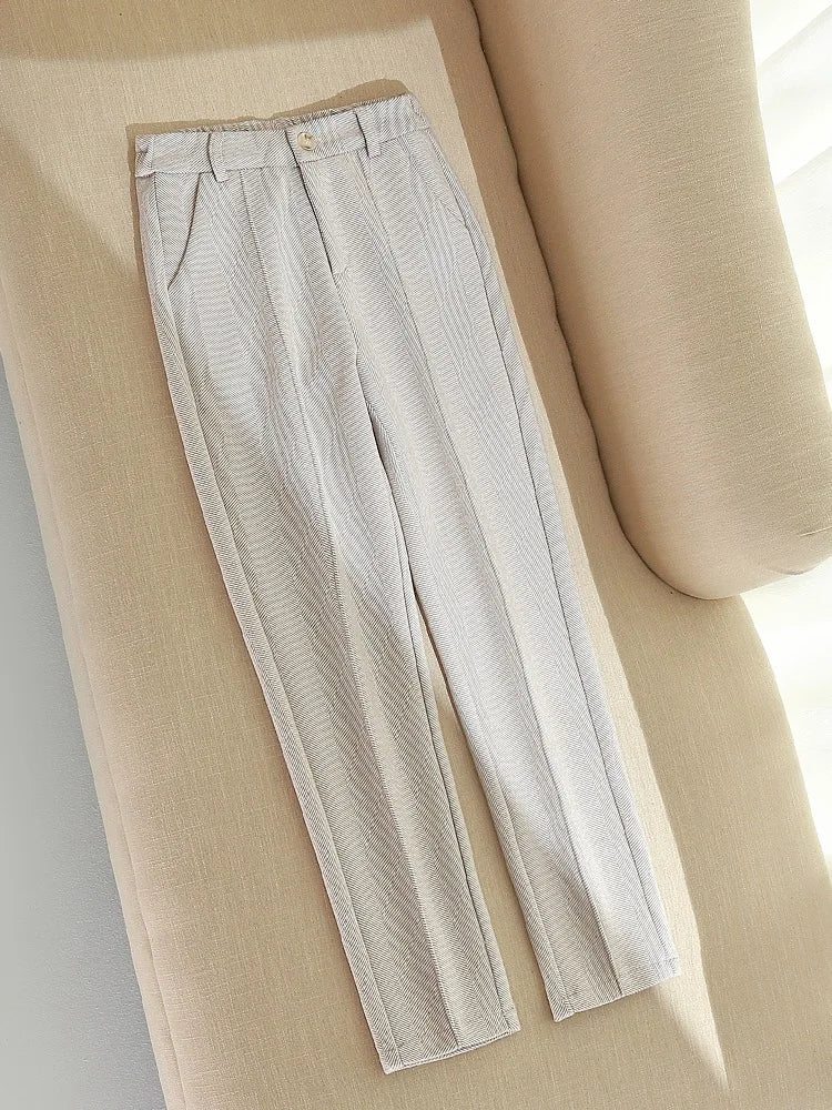 High Waist Wool Blend Pants Women Winter Thicken Plush Lined Harem Pantalones Office Casual Warm Ankle-length Woolen Spodnie