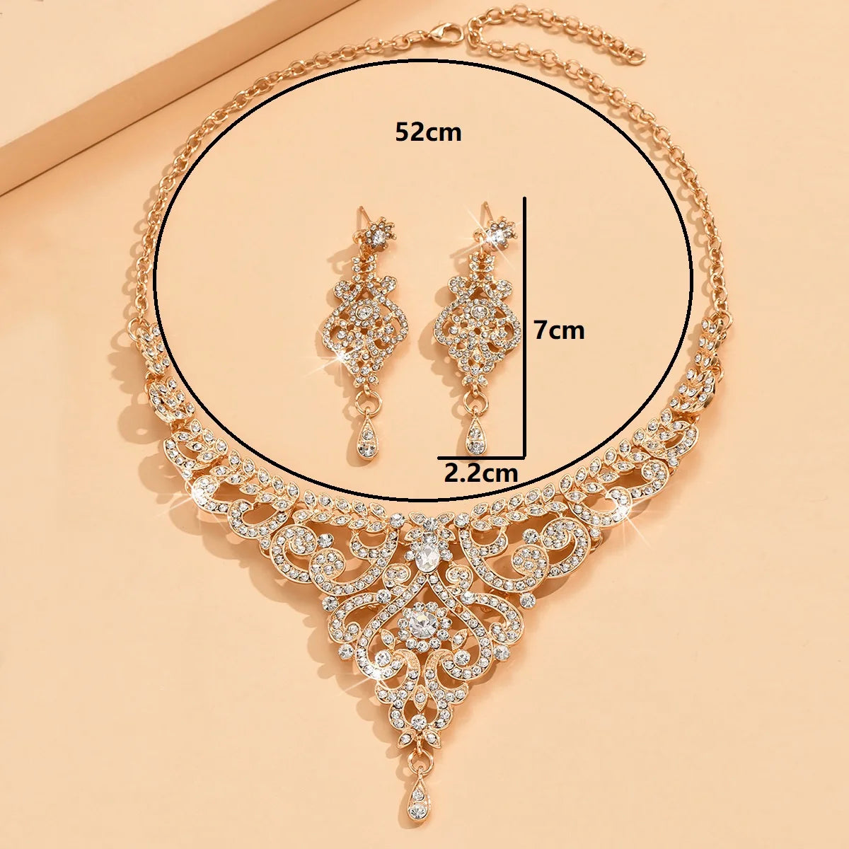Design Sense Schmuckset im Palaststil, hochwertiges, luxuriöses, mit Strasssteinen eingelegtes Damen-Schmuckzubehör