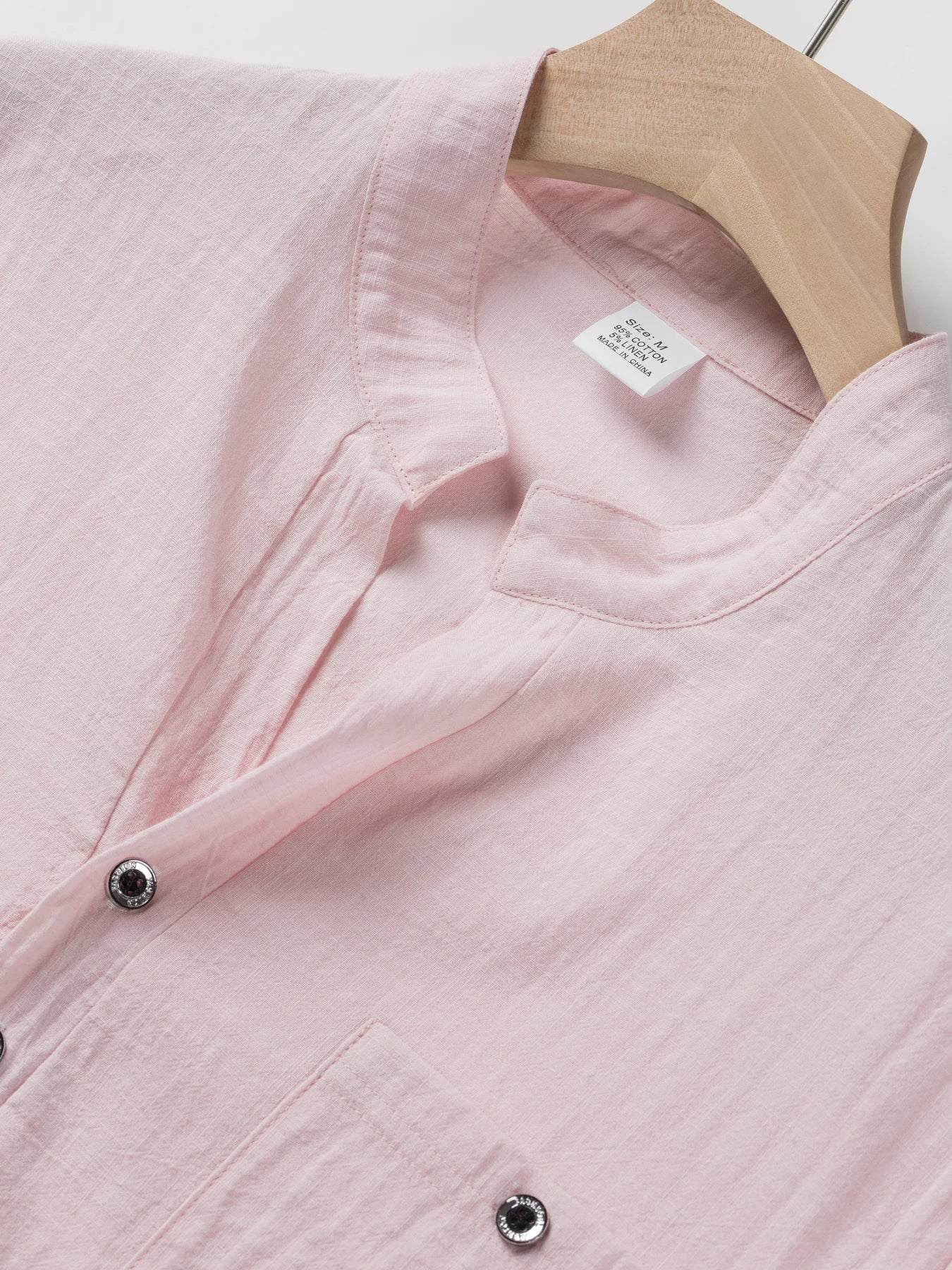Herren-Kurzarmhemd aus Baumwollleinen mit Stehkragen und Knopfleiste mit halbem Knopfleiste – lässige Outdoor-Freizeitkleidung für Frühling und Sommer