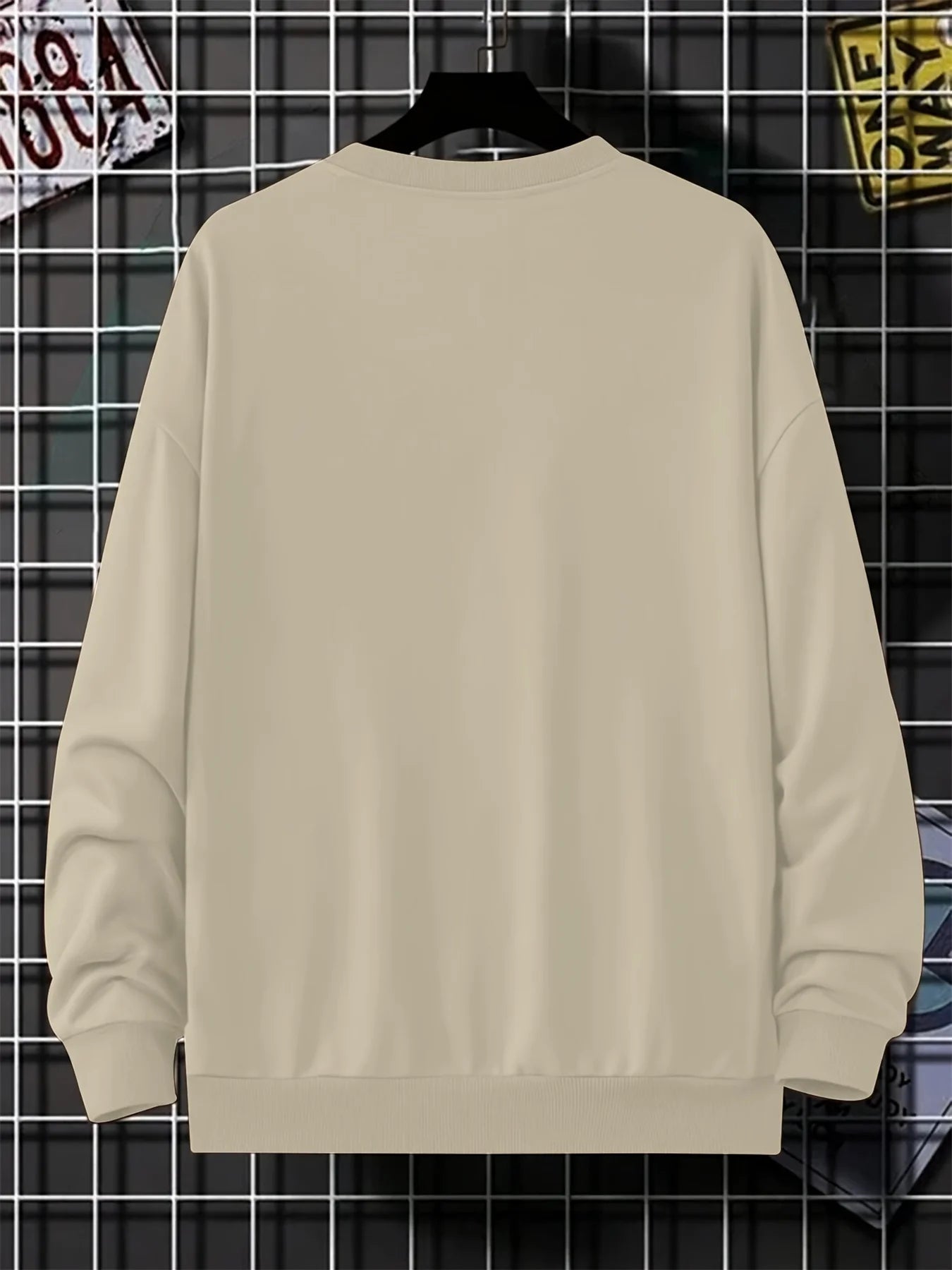Men's autumn and winter fashionable casual loose monaco letter print fleece pullover long sleeved round neck sweatshirt