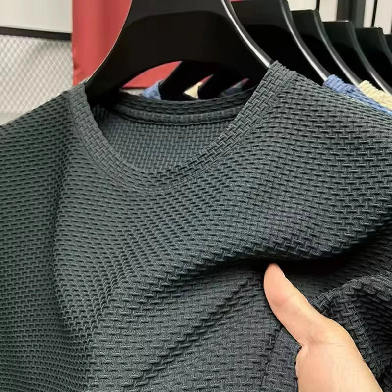 Hochwertiges Herren Waffelstrick T-Shirt Atmungsaktives Kurzarm Freizeit- und Loungewear-Oberteil