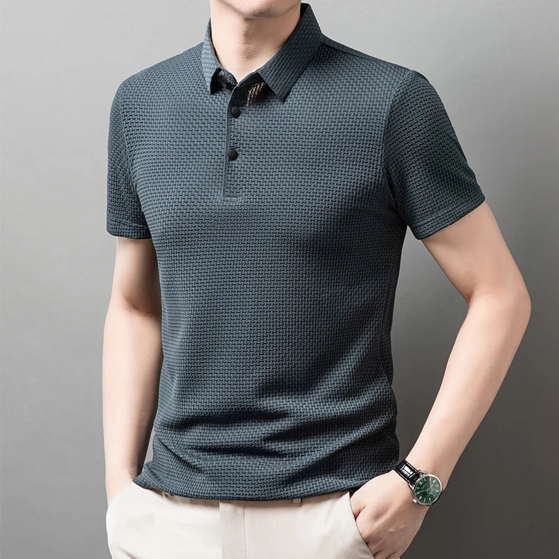 Neue männer Business Casual Kurzarm Knochen Blume Einfarbig POLO-Shirt Mode Atmungsaktive Komfortable Sommer Vielseitig Top