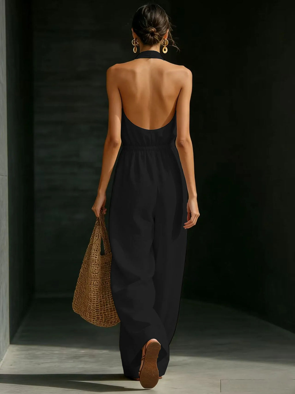 Damen 2026 Neuer V-Ausschnitt Neckholder-Jumpsuit – Designer-Overall im französischen Stil mit weitem Bein, schicker Büro-Casual-Einteiler