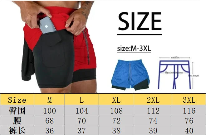 Herren Laufshorts 2 in 1 Doppellagige Sportshorts Sportbekleidung Fitness Kurze Hosen Trainings-Jogginghose Herrenbekleidung