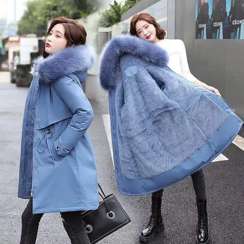 Frühling Parkas Frauen Mäntel Mittlere Länge Mantel Dicke Warme Mit Kapuze Kordelzug Jacken Splice Zipper Enge Taille Jacke Herbst Winter