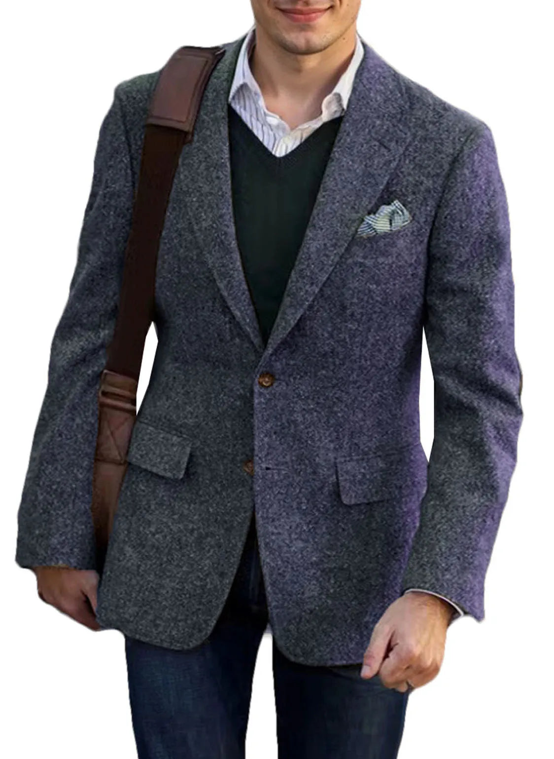 Vintage Winter-Tweed-Anzüge, braune Tweed-Herrenanzüge mit Patch-Design, Kostüm Homme, Smart Business, formelle Hochzeitsanzüge, 1-teilig