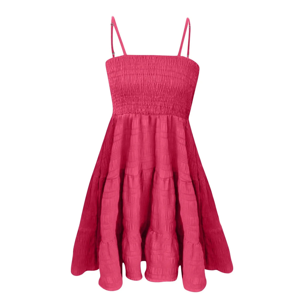Bohemian Strand Sommerkleid Frauen Sexy Ärmellose Backless Große Schaukel Mini Kleid Solide Spaghetti Strap Rüschen Kleid Sommer Vestidos