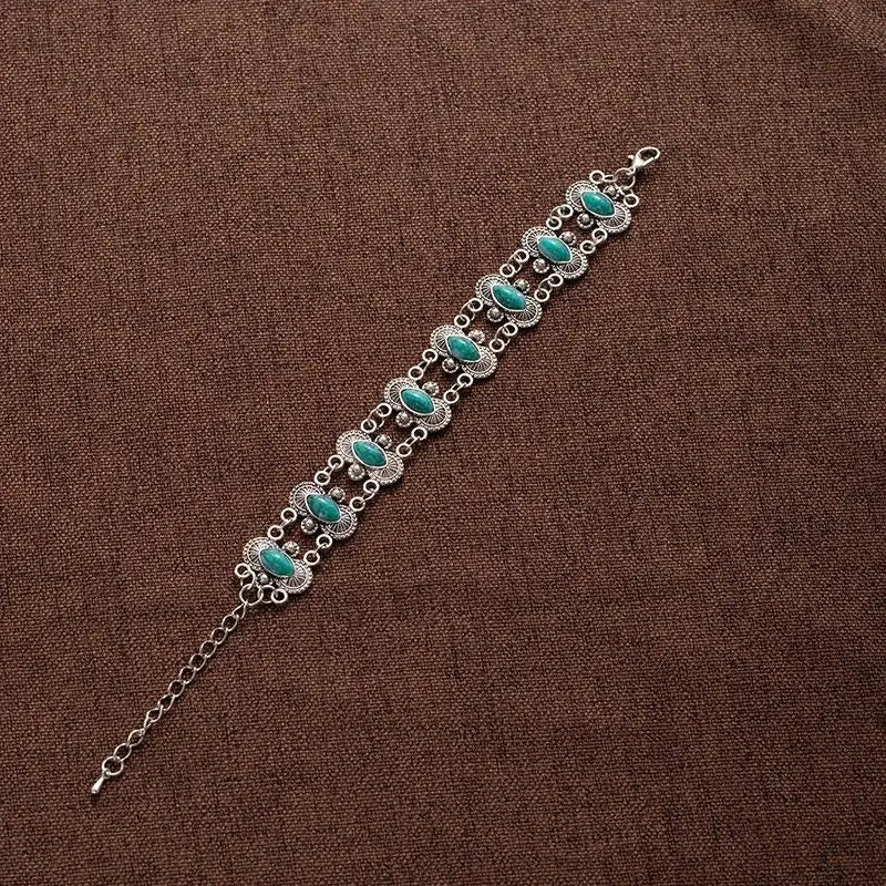 Vintage Ethno-Armreif im Bohemian-Stil mit Türkis für Damen, verstellbares Armband, Schmuckgeschenk