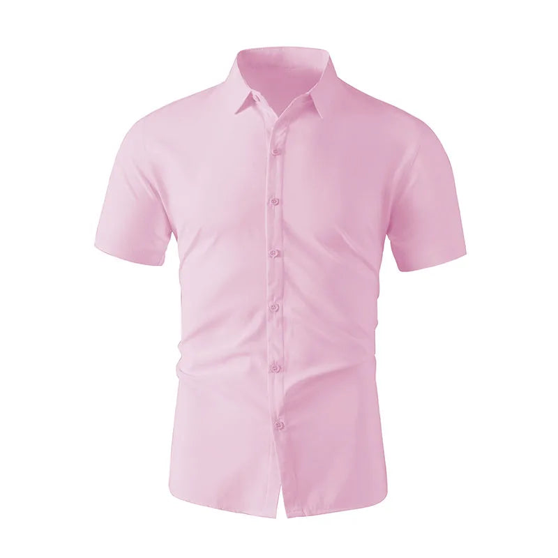 Neues Herren-Business-Casual-Hemd mit kurzen Ärmeln, einfarbig, für Sommermode, ohne Bügeln, bequemes und vielseitiges Oberteil