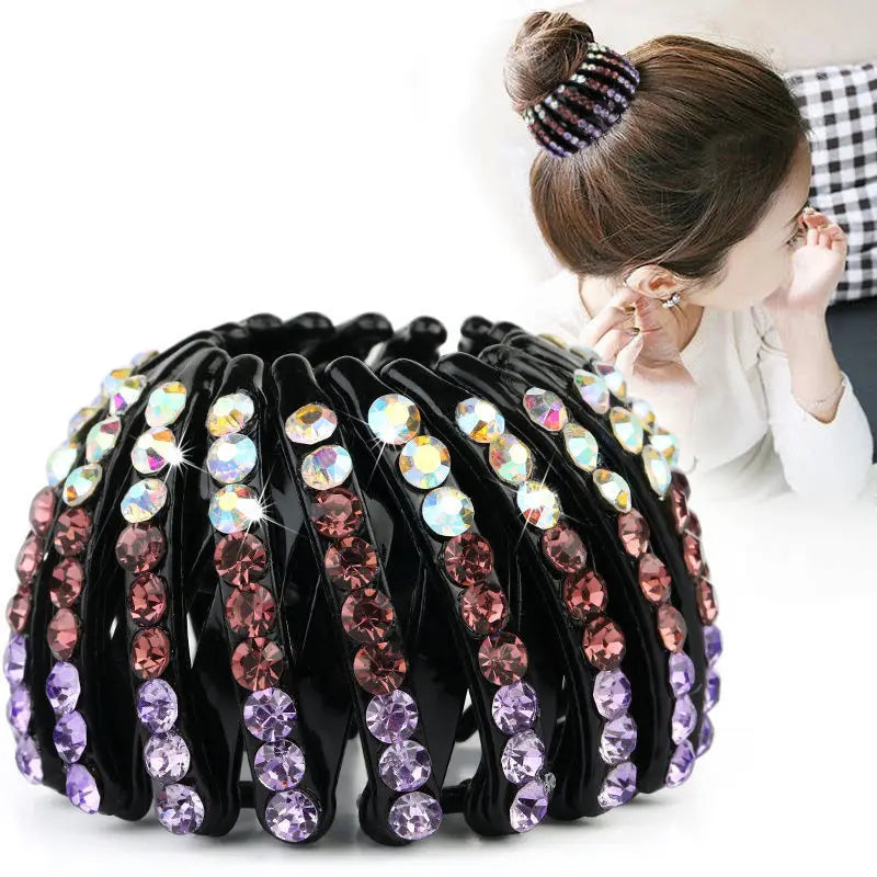 Women Bun Crystal Hair Claw Fashion Female Ponytail Headwear Horsetail Buckle Hair Clip Bird Nest Expanding Hair Accessories