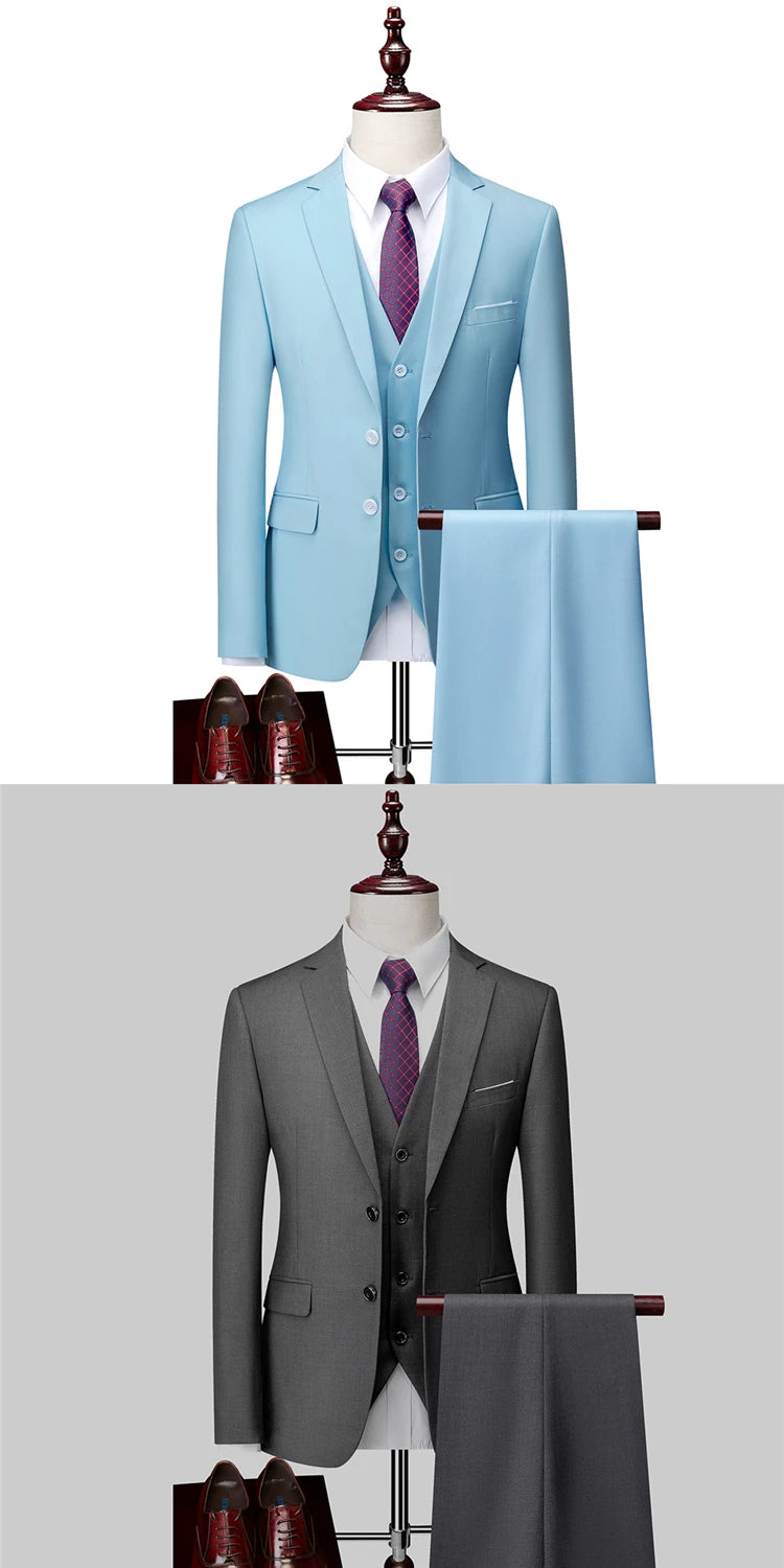 14-farbiger M-6XL (Jacke + Weste + Hose), formeller Business-Herrenanzug der High-End-Marke, dreiteiliger Bräutigam-Hochzeitskleid, einfarbiger Anzug