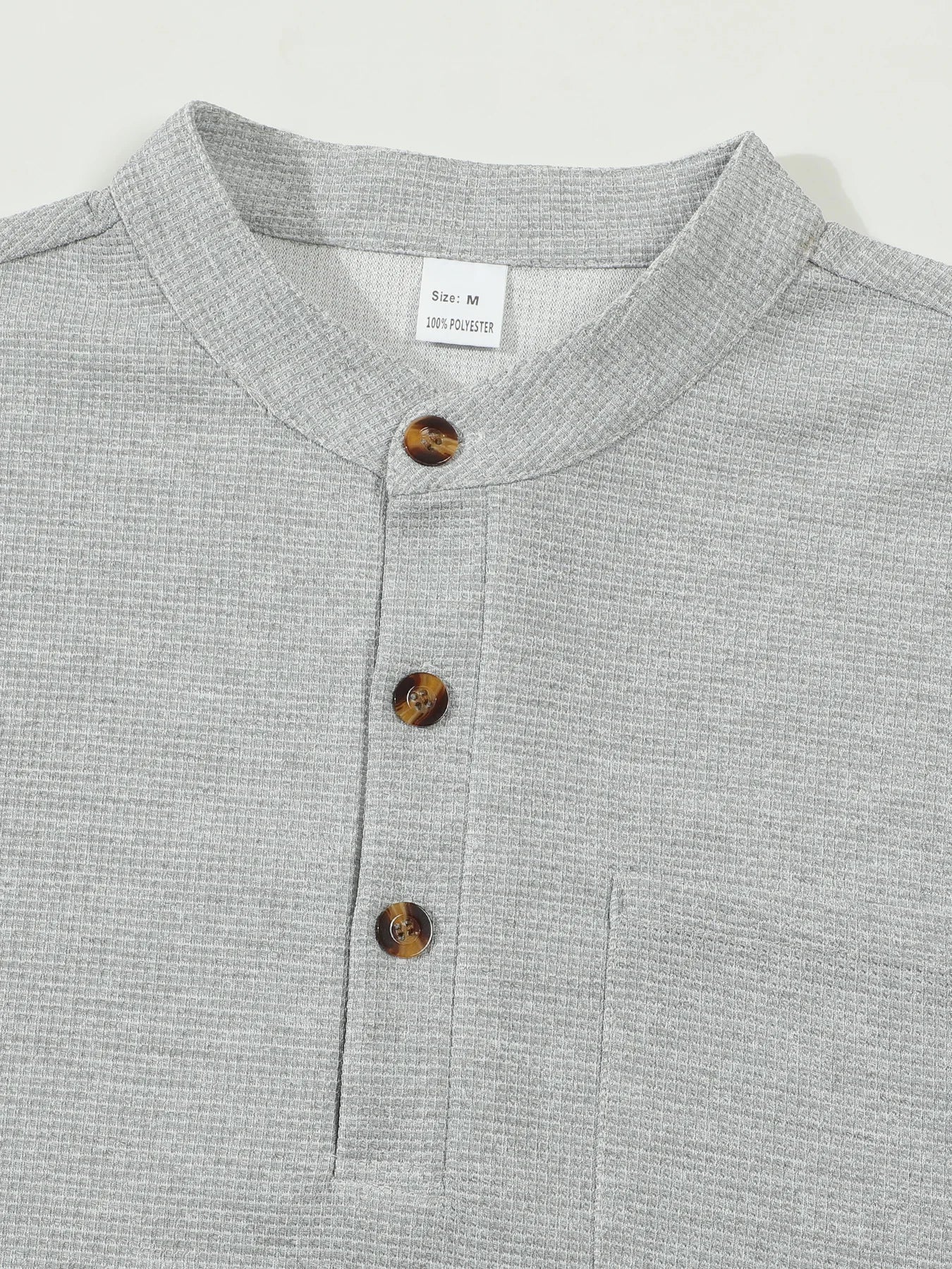 Lässiges Herren-Langarmhemd mit Waffelkaro, Stehkragen, Knopf-Halbstrickjacke, atmungsaktives und bequemes Hemd für den täglichen Gebrauch