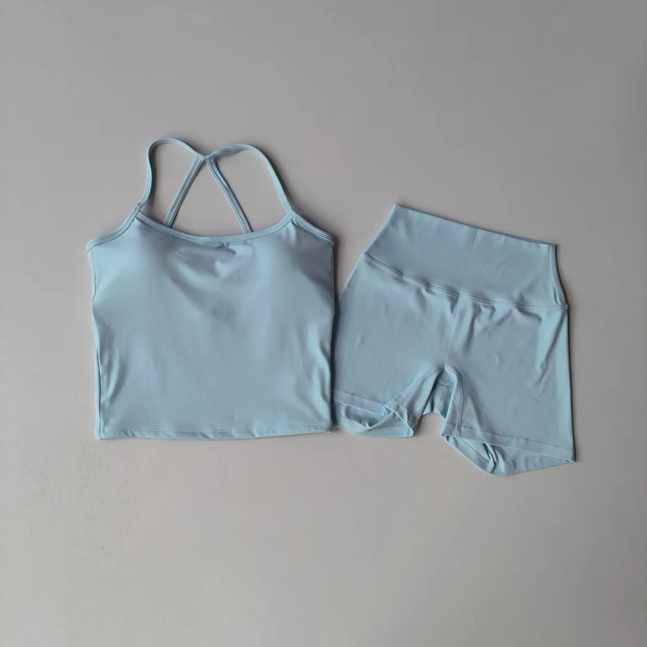 Yoga Gym Set Neckholder Top Set Yoga Hohe Taille Shorts Set Rückenfreie Strumpfhosen BH Weste Nahtlose Stretch Gerippte Gesäß Lift Shorts Set