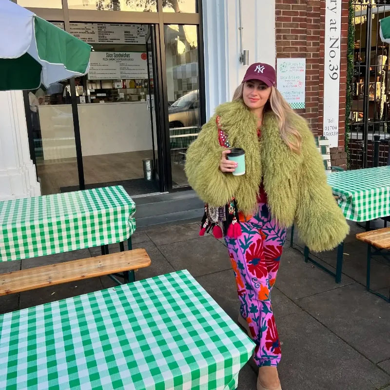Mongolei Woolen Faux Pelz Jacke Solide Frauen Mode Drehen Unten Kragen Langarm Strickjacke Kurze Mäntel Dame Täglichen Straße Outwears