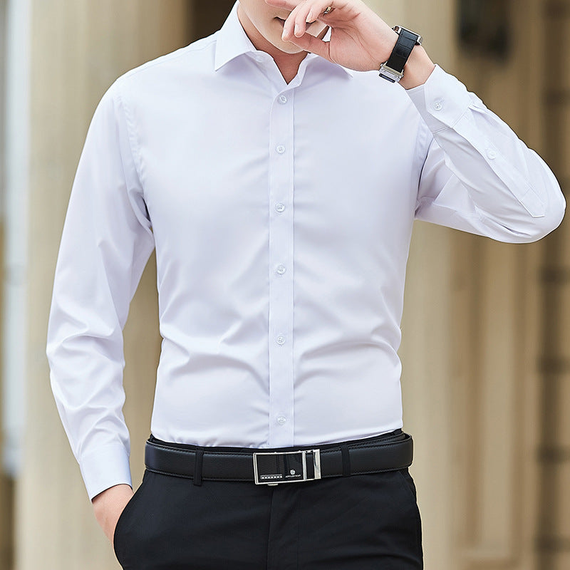 Neue Plus Größe Männer Einfarbig Business Hemd Mode Klassische Grundlegende Beiläufige Dünne Weiße Langarm-shirt Marke Kleidung