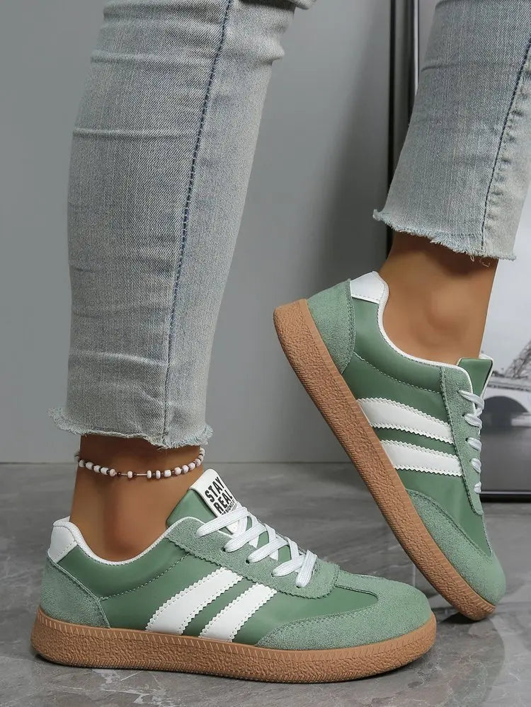 Leichte, bequeme Turnschuhe für Damen, modisch, gestreift, Schnür-Sportschuhe, Damen, lässig, atmungsaktiv, grüne Turnschuhe in Übergröße