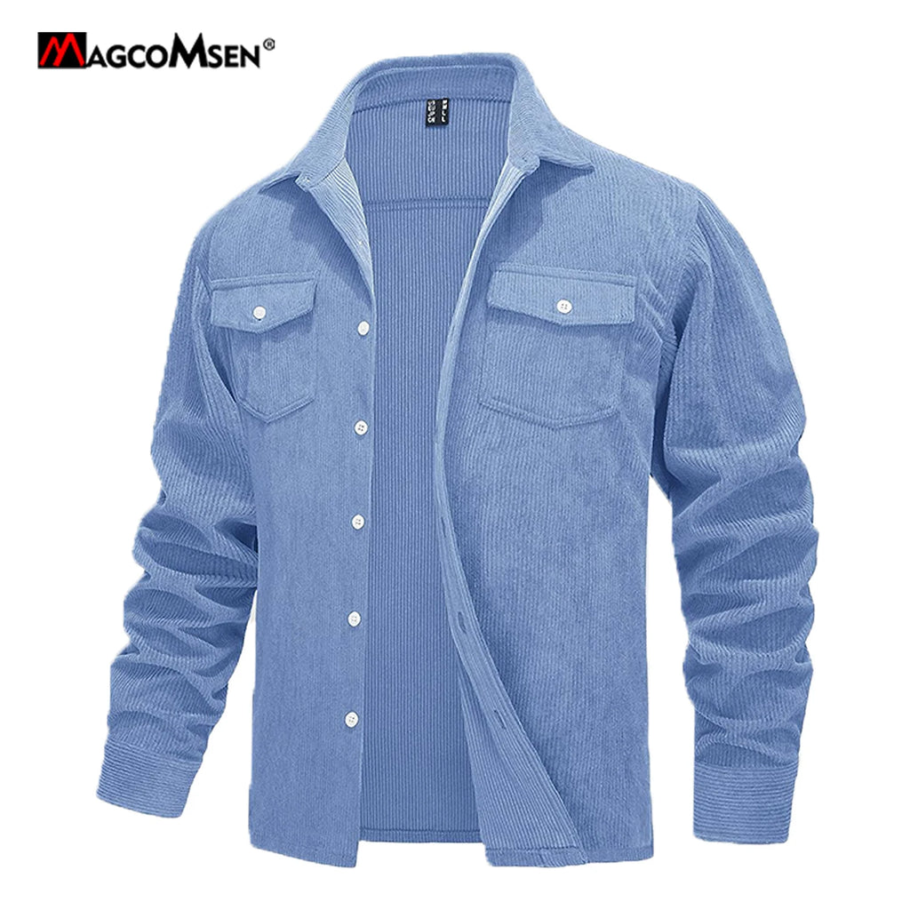 MAGCOMSEN Men's Corduroy Jacket Long Sleeve Casual Light Shirt with Chest Pocket Work Daily Jacket Spring and Autumn Coat