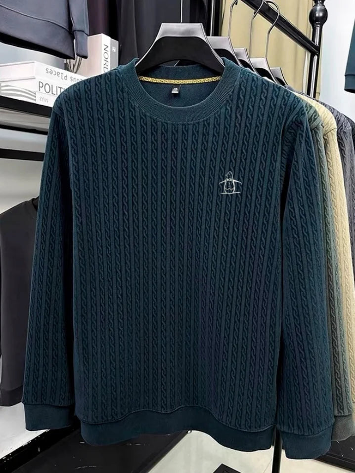 Men's Winter Fashion New 100% Merino Wool Exquisite Design Penguin Embroidery Round Neck Soft Knitted Warm Casual Sweater