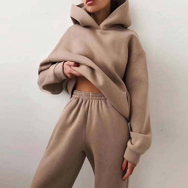 Plus Size 2024 Autumn/Winter Amazon Cross-Border Women's Fashion Casual Thickened Long Sleeve Sweatshirt Trousers Two-Piece Suit